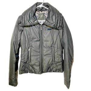 Sean John Jacket Womens Small Black Puffer Zip Up Wide High Collar Zip Pockets